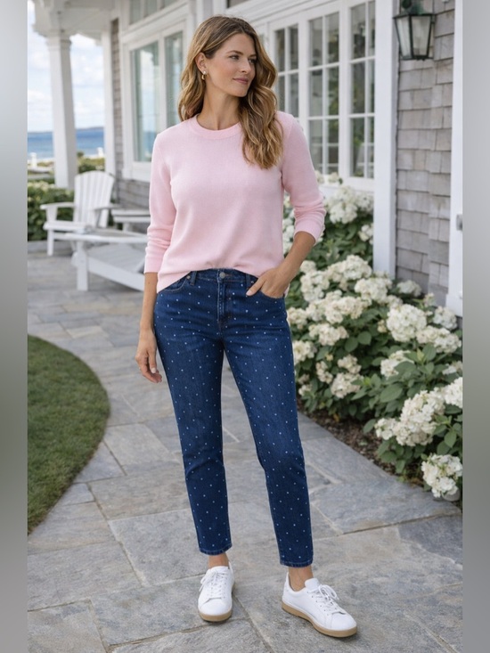 Talbots Denim - Talbots Simply Flattering Ankle Jeans Size 14 Polka Dot Stretch Denim Straight